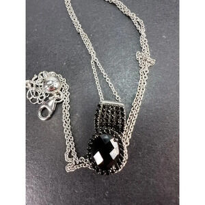 Black spinel pendant and chain necklace in rhodium over sterling silver